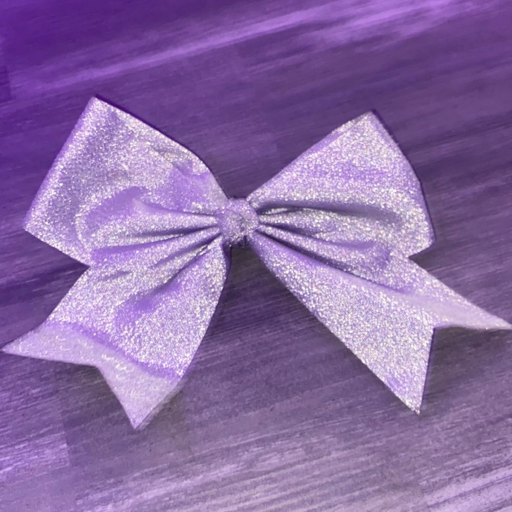 Gray glittery shiny cheerleading bow hair tie